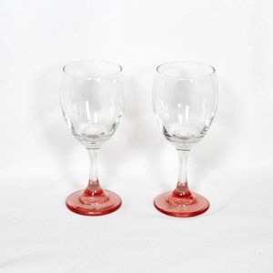 Vintage 1980s Rose Pink Stem Wine Glasses Dining Dish Kitchen Evening Romantic